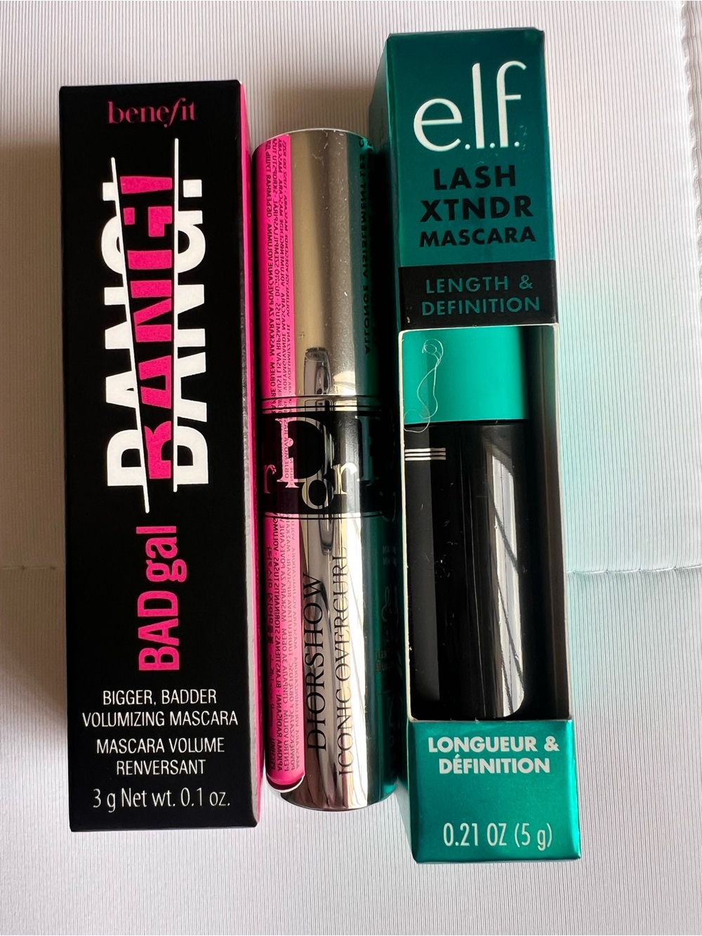 Dior, Benefit and Elf Mascaras